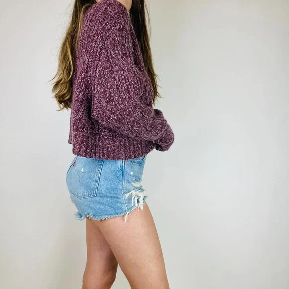 Free People Purple Cable Knit mock Neck Sweater - Picture 6 of 9